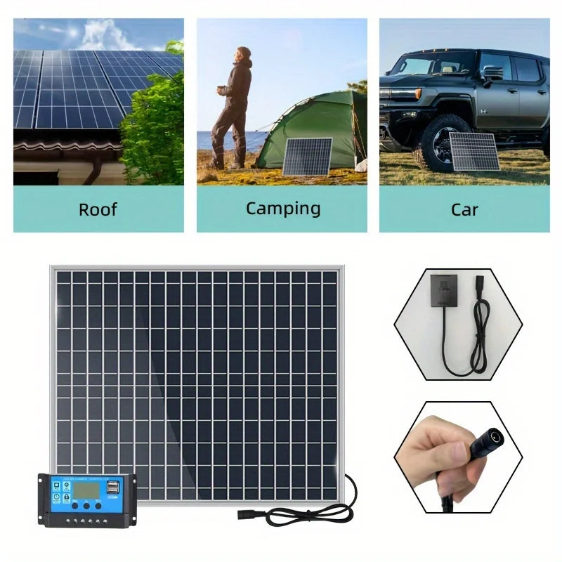500W 12V Solar Panel Photovoltaic Power Bank Kit 100A Controller Solar Plate for Home/Camping/RV/Car Fast Battery Charger