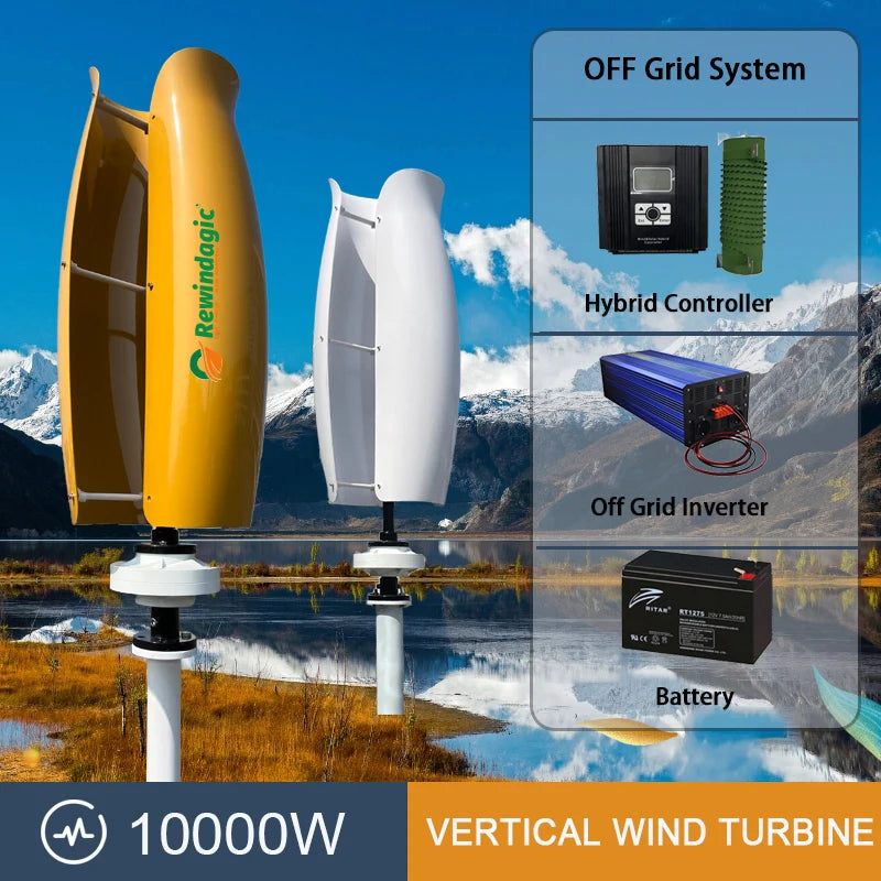 10KW Wind Turbine Generator Vertical Axis 48V Free Energy Wind Power Windmill Camping Home Appliance with MPPT Charger