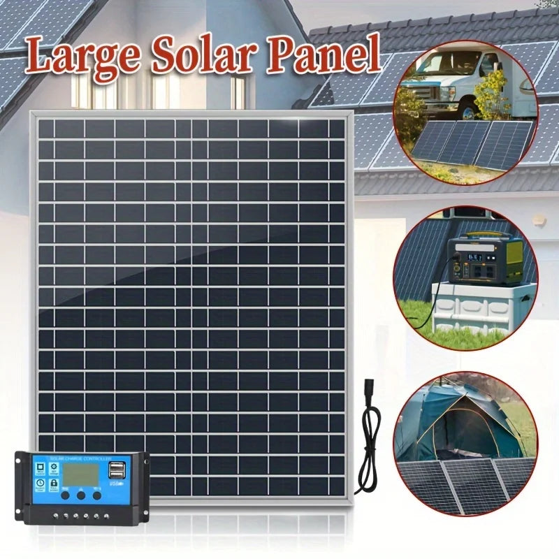 500W 12V Solar Panel Photovoltaic Power Bank Kit 100A Controller Solar Plate for Home/Camping/RV/Car Fast Battery Charger