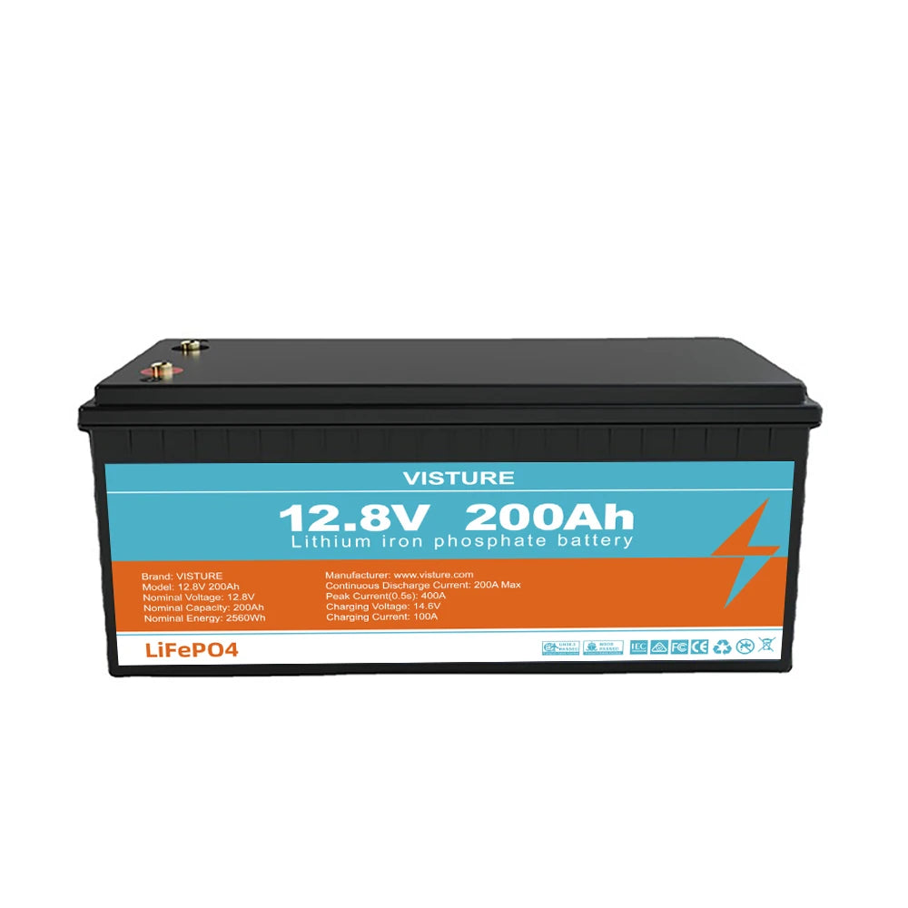 12.8V 200Ah LiFePO4 Battery 12V Lithium iron Phospha Energy Storage Pack Rechargeable Battery Bank Portable Solar Power Station